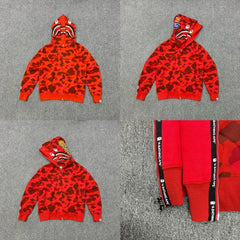 Bape Red Camo Double Shark Full Zip Hoodie