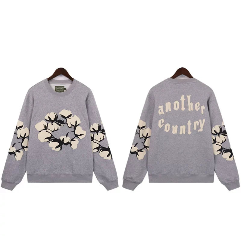 Denim Tears Another Country Cotton Wreath Grey Crewneck Sweatshirt