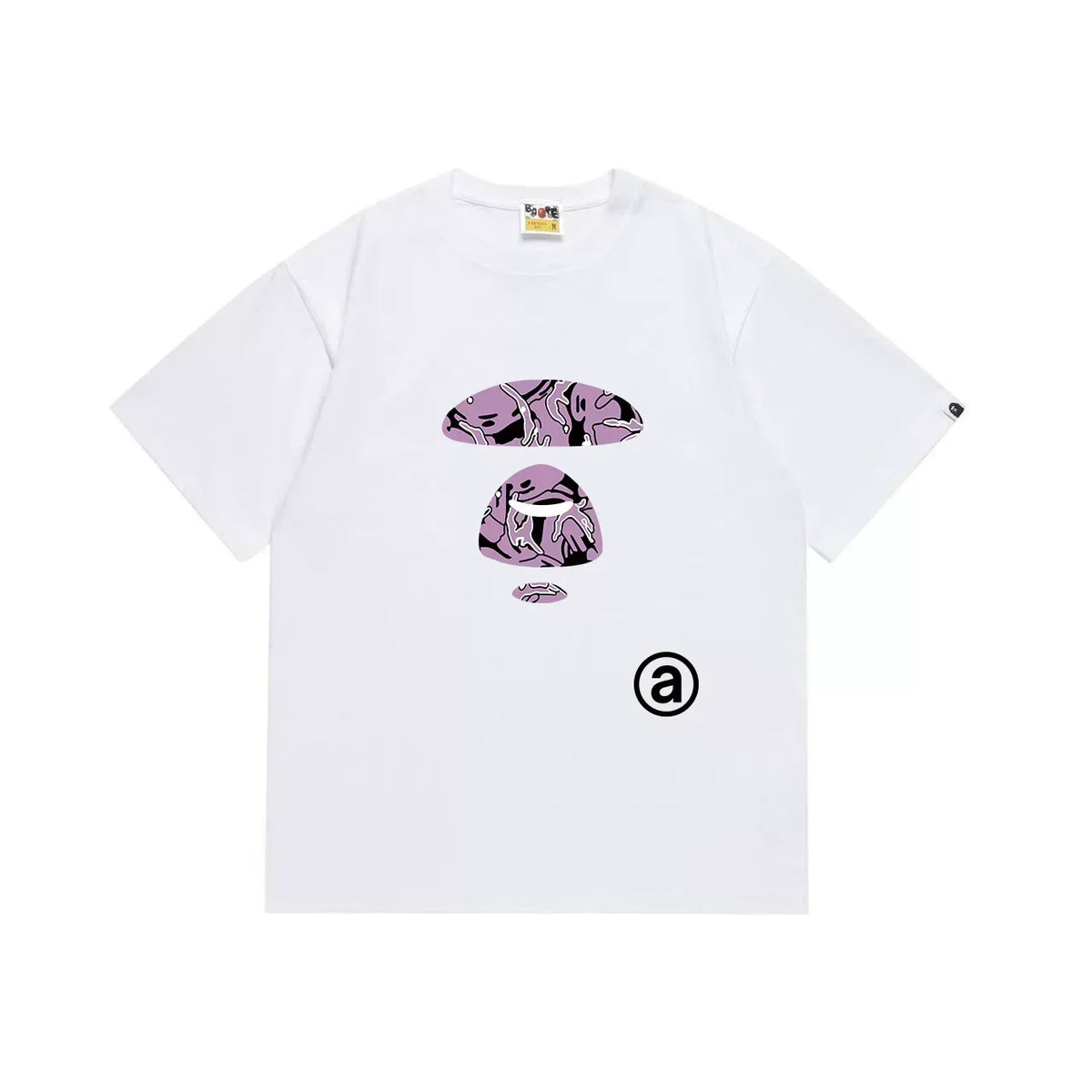BAPE Style Abstract Deconstructed Ape Head Tee - White/Purple