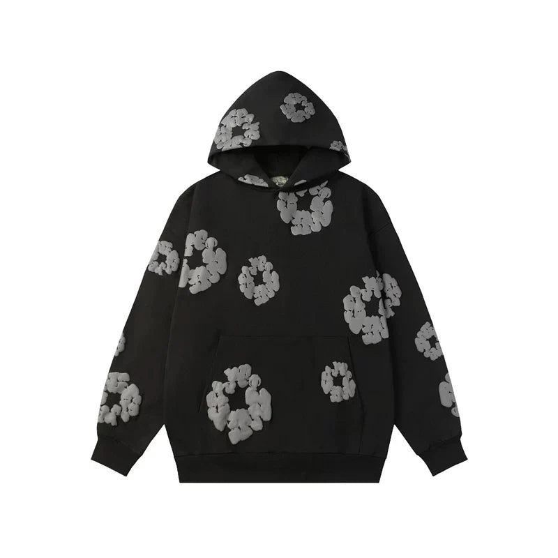 Denim Tears Black Allover Grey Cotton Wreath Pullover Hoodie
