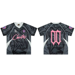 Corteiz Geometric Graphic Athletic Jersey T-Shirt - Black/Grey/Pink